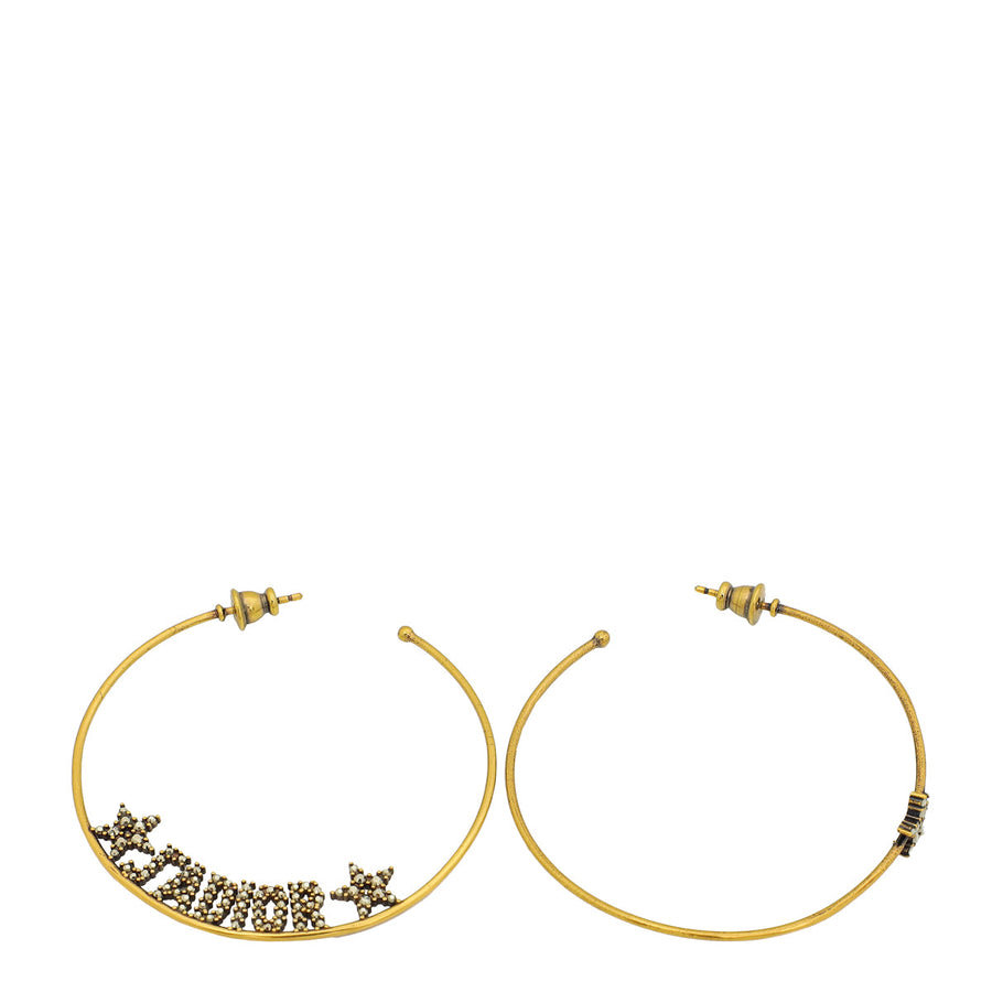 Christian Dior Aged Brass Metal J'Adior Hoop Earrings