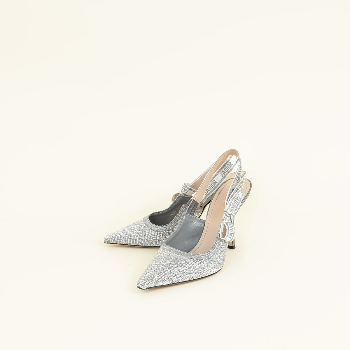 Christian Dior Steel Grey Micro Beads Embroidered J'adior Slingback 39.5