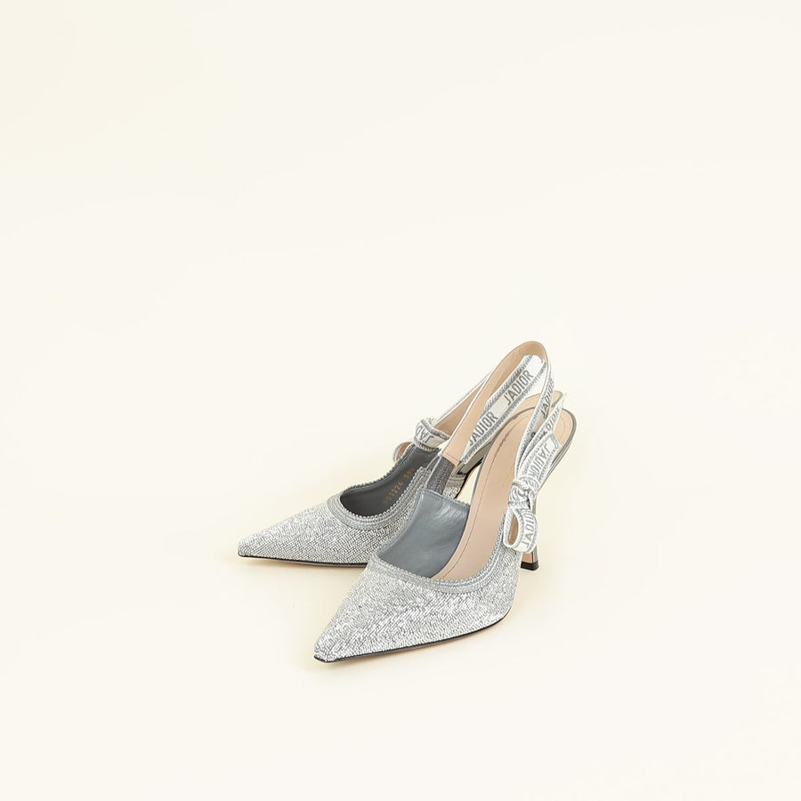 Christian Dior Steel Grey Micro Beads Embroidered J'adior Slingback 39.5