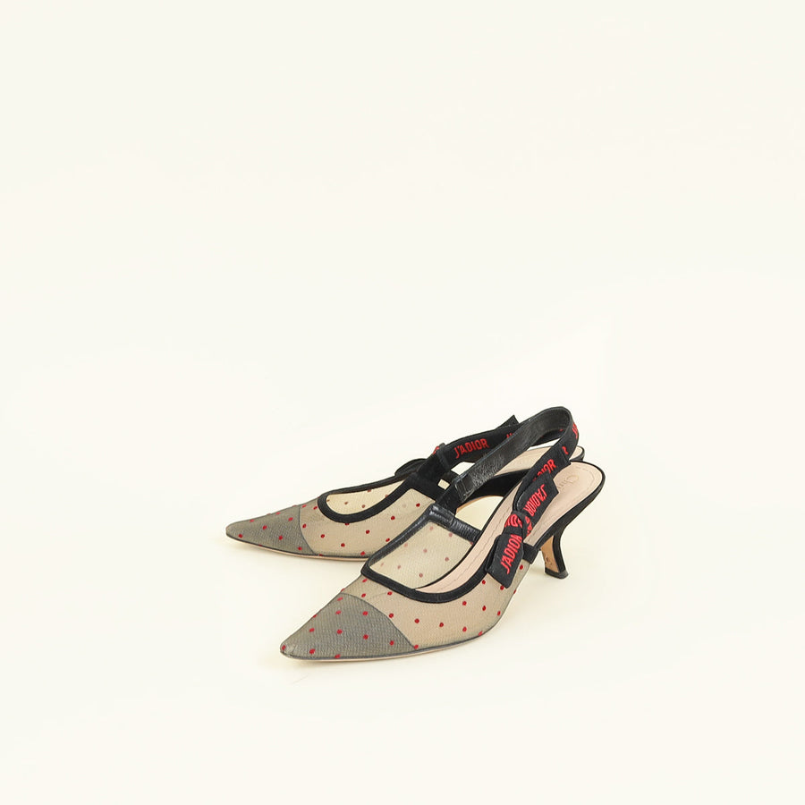 Christian Dior Bicolor J'adior Mesh Dot Slingback Pump 39.5