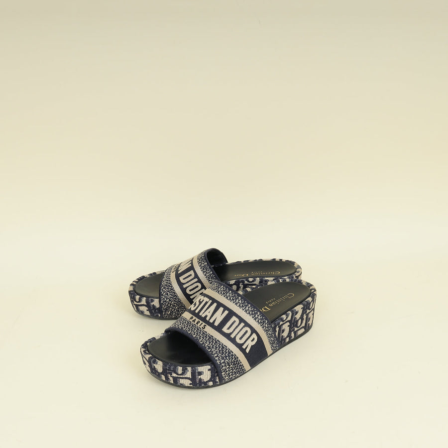 Christian Dior Navy Oblique Dway Platform Sandals 35