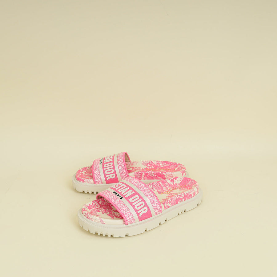 Christian Dior Bicolor Dway Toile De Jouy Embroidered Flat Slide Sandals 36.5