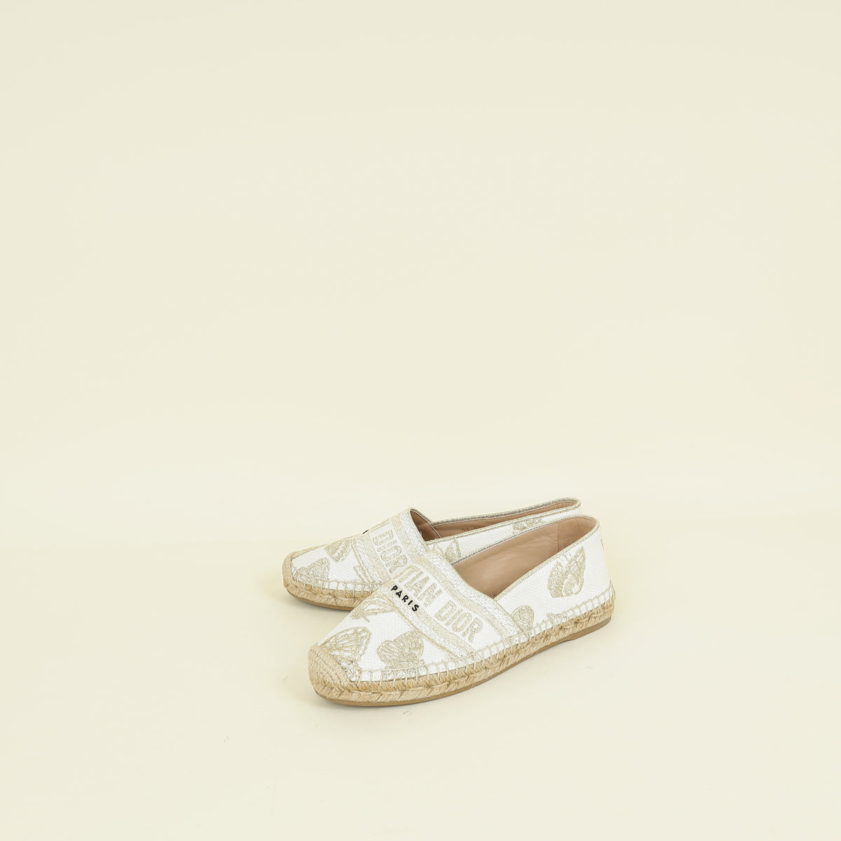 Christian Dior Latte Gold Butterfly Embroidered Granville Espadrille 37
