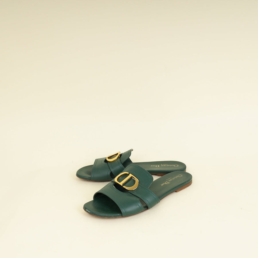 Christian Dior Leaf Green 30 Montaigne Flat Slides 38