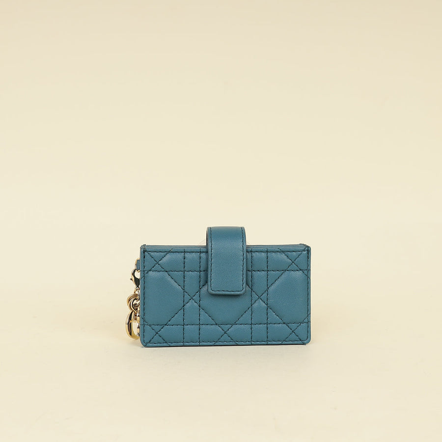 Christian Dior Teal Blue Lady Dior 5-Gusset Card Holder