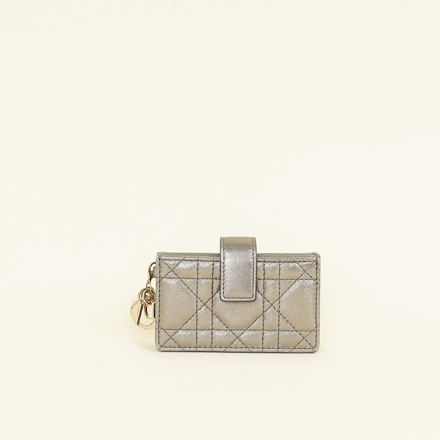 Christian Dior Metallic Dark Olive Lady Dior 5 Gusset Card Holder
