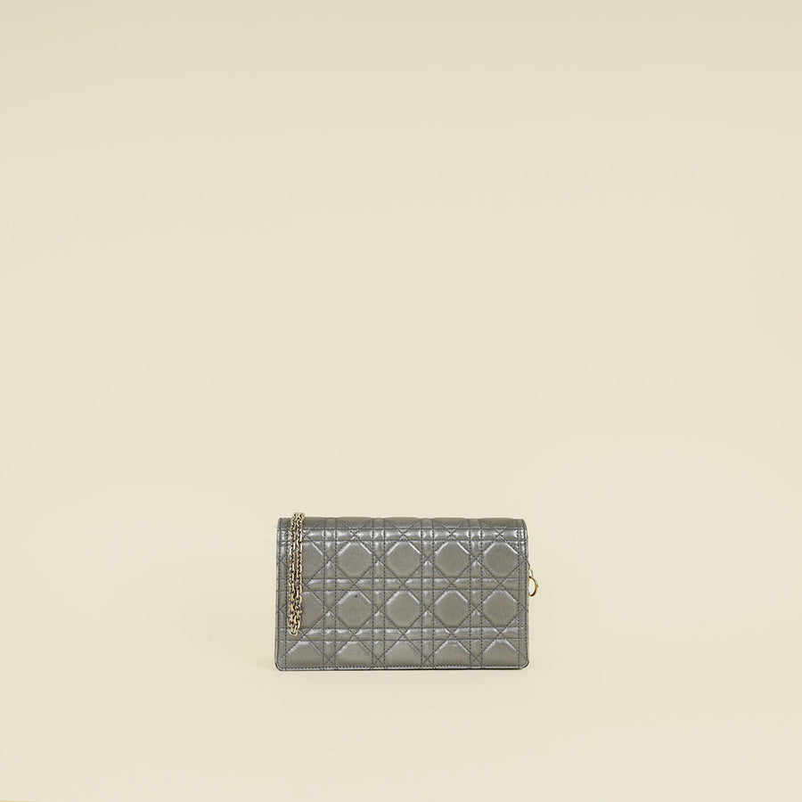 Christian Dior Metallic Asphalt Lady Dior Chain Pouch Clutch