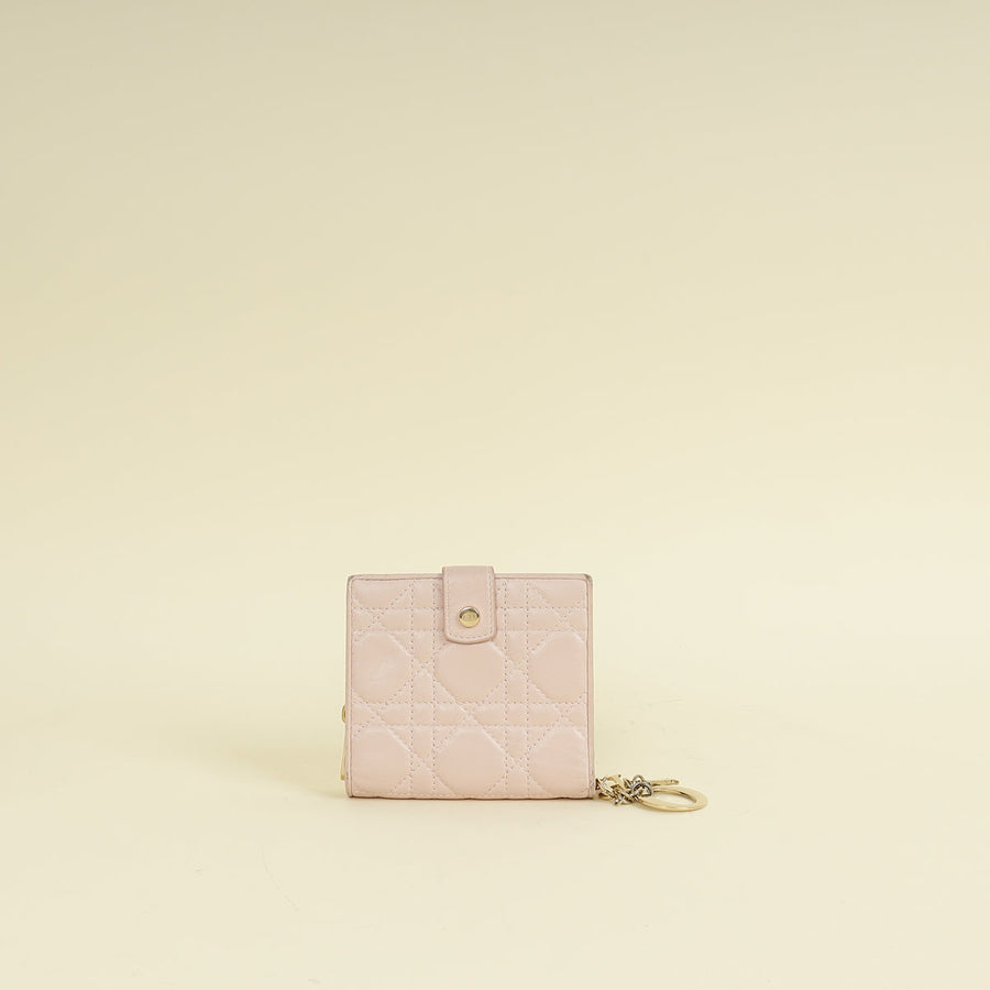 Christian Dior Light Pink Cannage Lady Dior French Wallet