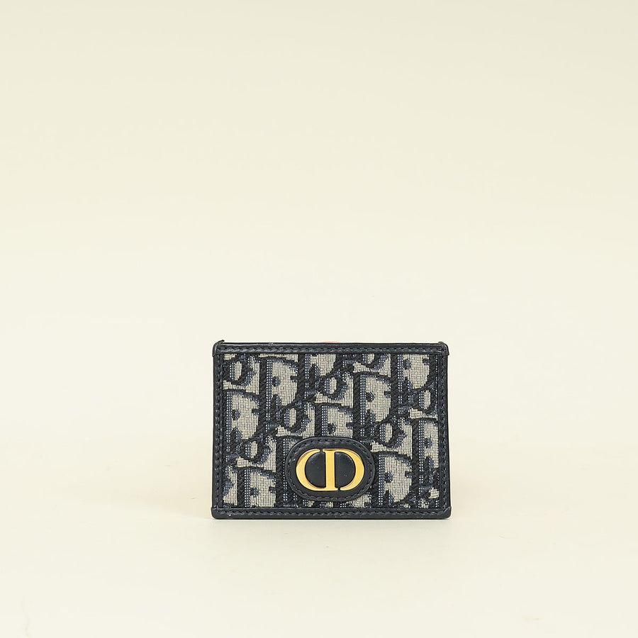 Christian Dior Navy Blue Oblique 30 Montaigne Freesia Card Holder