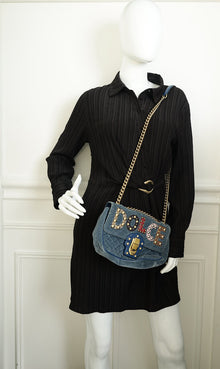 Dolce & Gabbana Blue Lucia Velvet Embellished Flap Bag