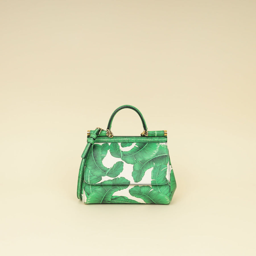 Dolce & Gabbana Bicolor Banana Leaf Print Miss Sicily Small Bag