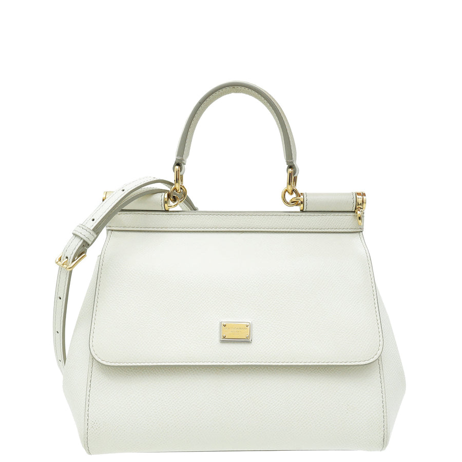 Dolce & Gabbana White Dauphine Sicily Small Flap Bag