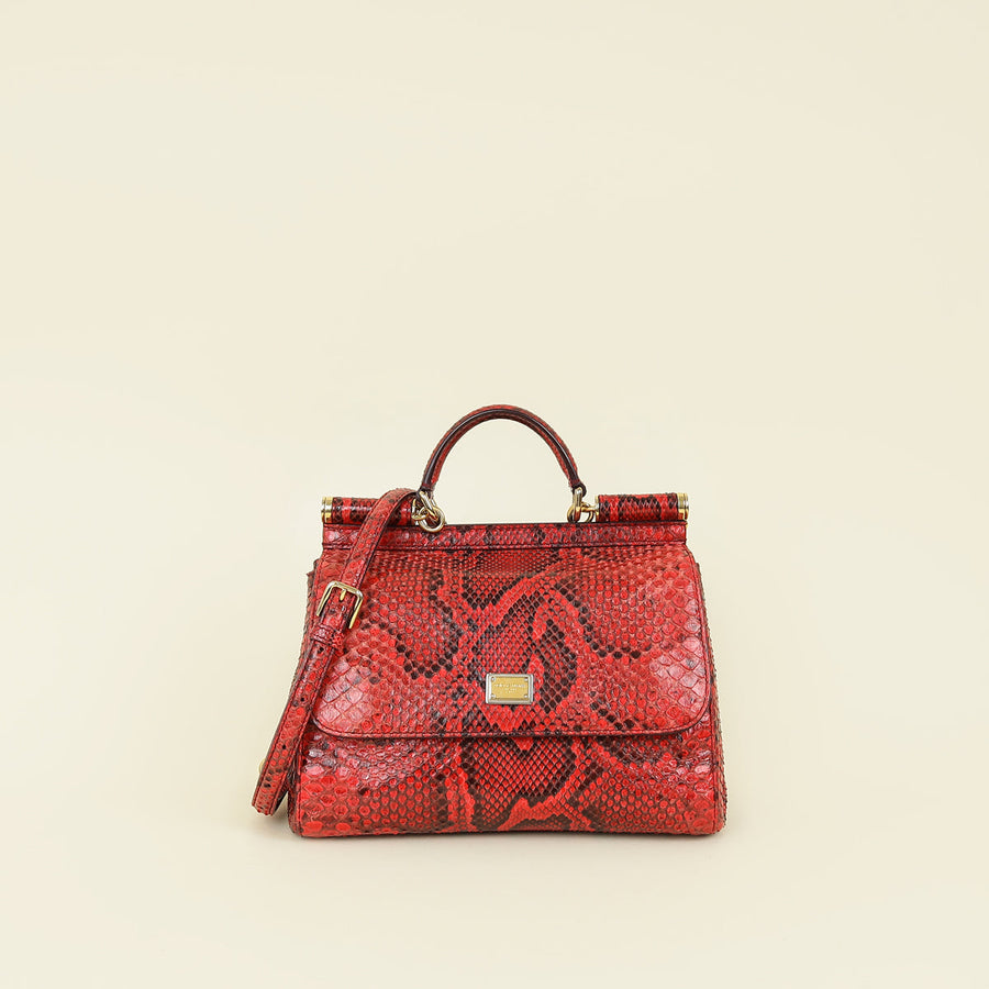 Dolce & Gabbana Red Python Sicily Medium Bag