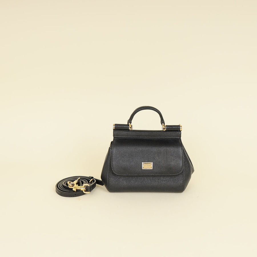 Dolce & Gabbana Black Dauphine Sicily Micro Bag