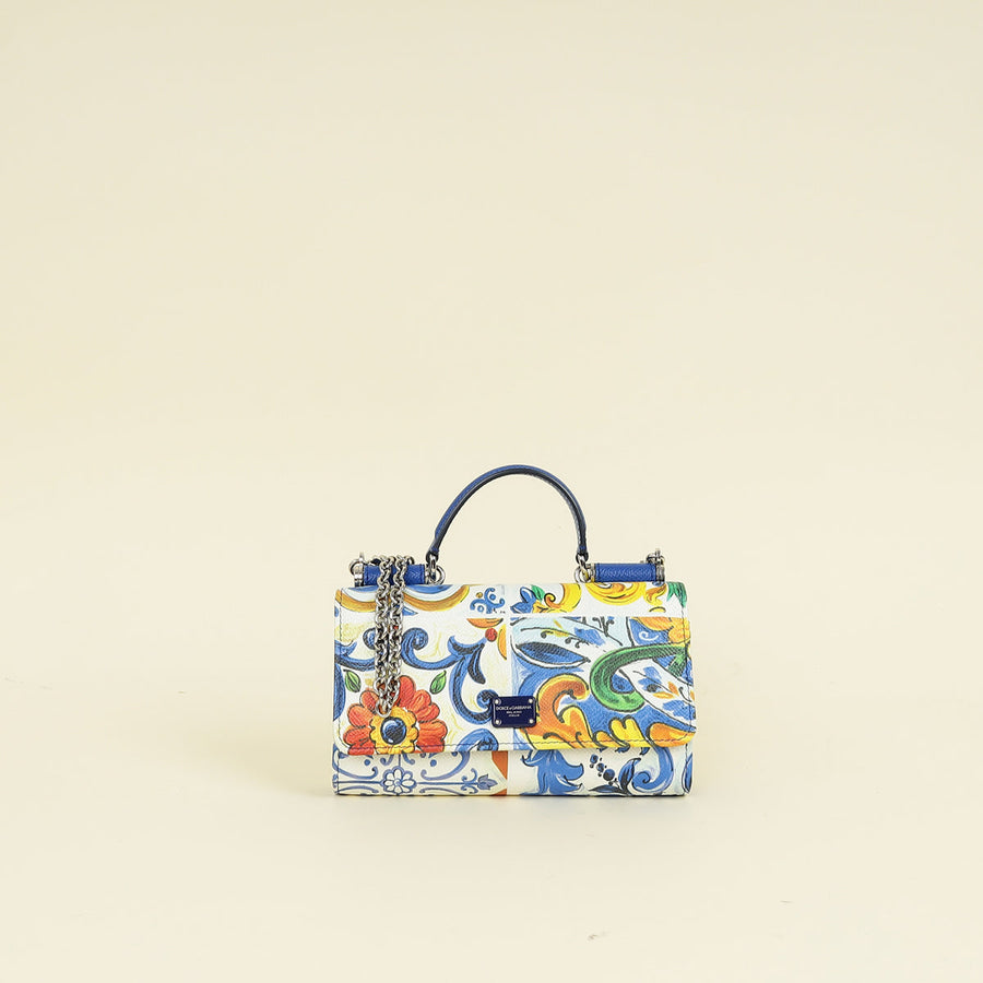 Dolce & Gabbana Blue Multicolor Miss Sicily Von Majolica Print Dauphine Crossbody Chain Bag