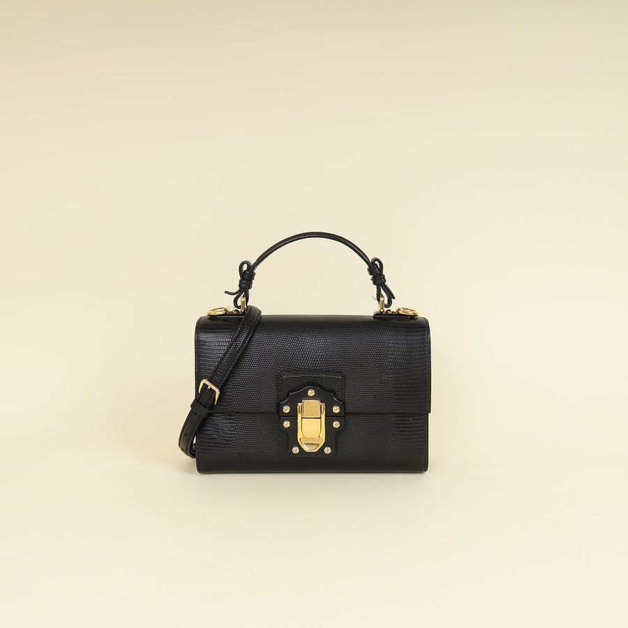 Dolce & Gabbana Black Iguana Print Lucia Bag