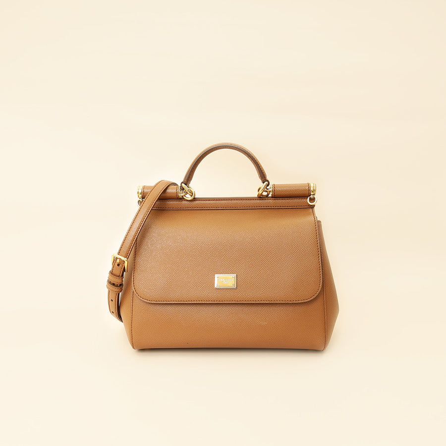 Dolce & Gabbana Brown Sicily Dauphine Medium Flap Bag