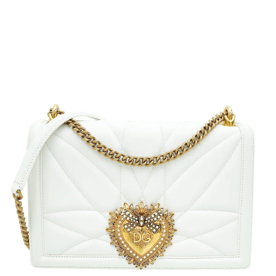Dolce & Gabbana White Devotion Large Flap Chain Bag