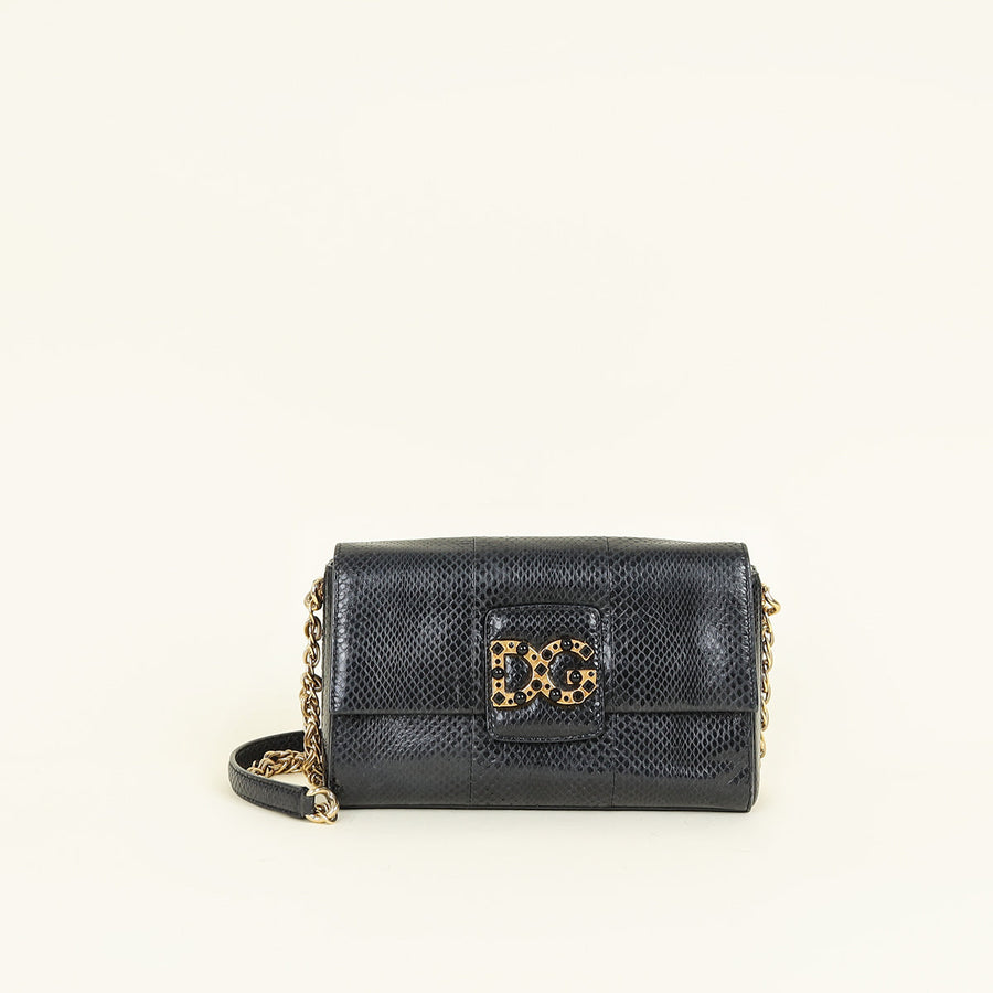 Dolce & Gabbana Black Millennials Python Flap Chain Bag