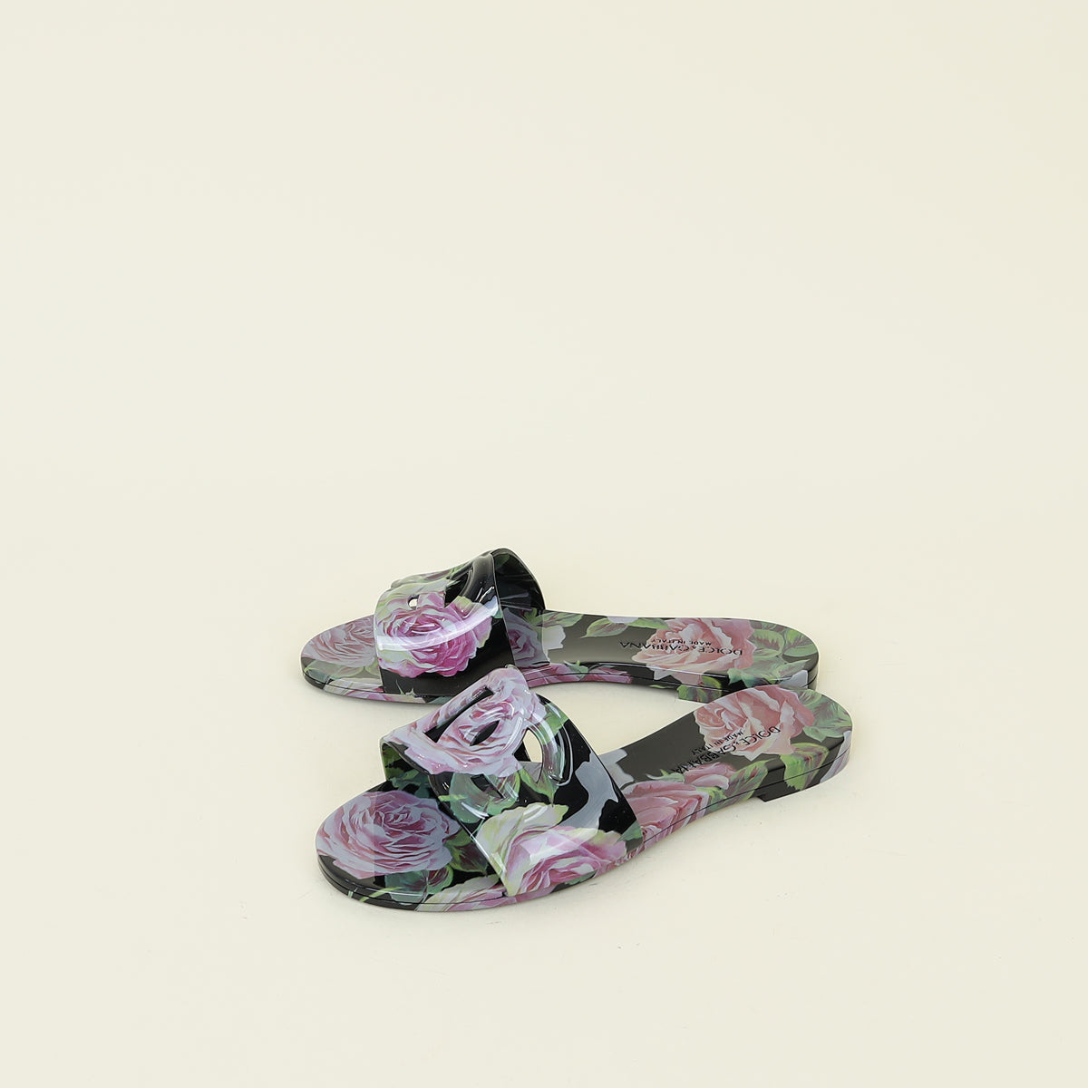 Dolce & Gabbana Black Multicolor Floral- Print Slides Sandal 36