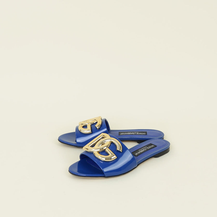Dolce & Gabbana Blue DG Logo Flat Slide Sandals 37