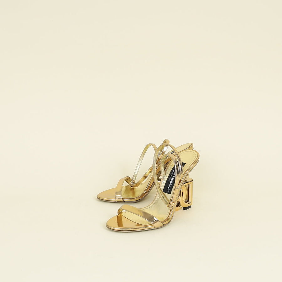 Dolce & Gabbana Gold DG Heel Sandal 37