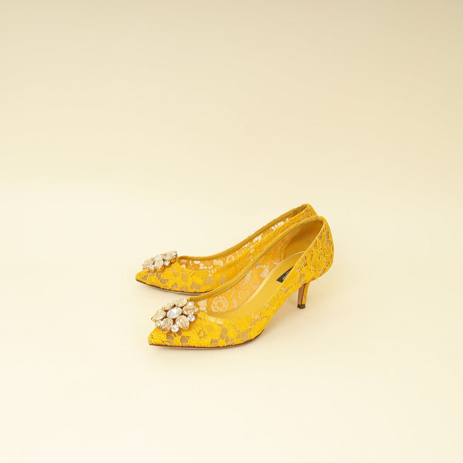 Dolce & Gabbana Yellow Bellucci Crystal Lace Pumps 37