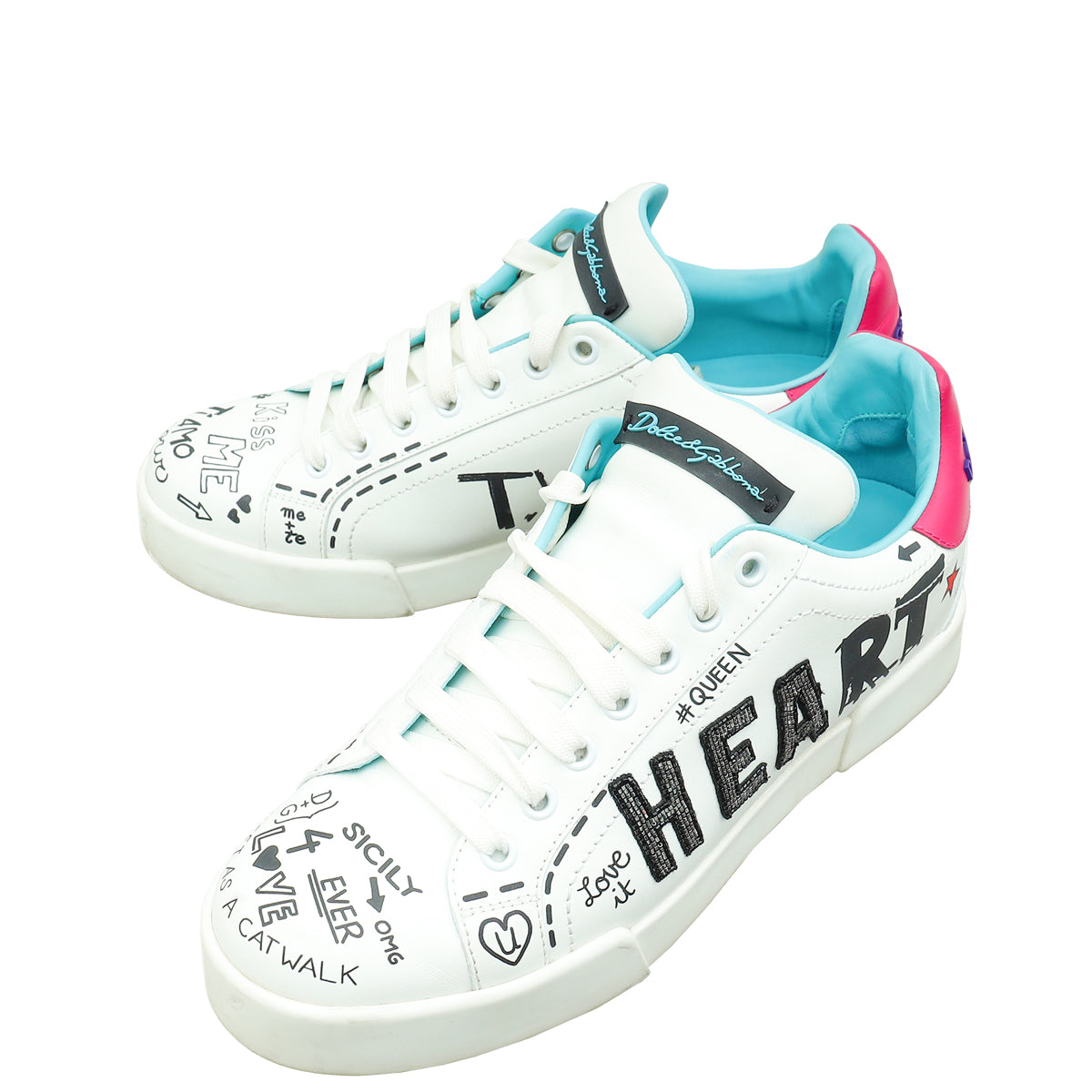 Dolce & Gabbana White Multicolor Portofino Printed Sneaker 39.5