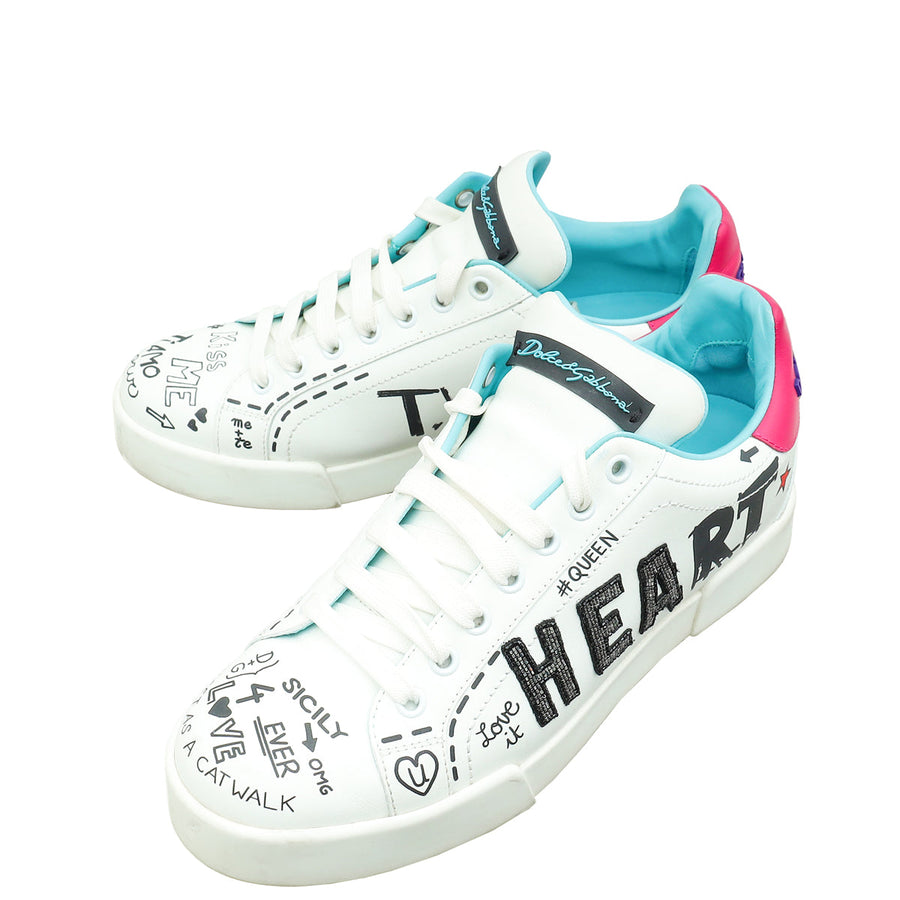 Dolce & Gabbana White Multicolor Portofino Printed Sneaker 39.5