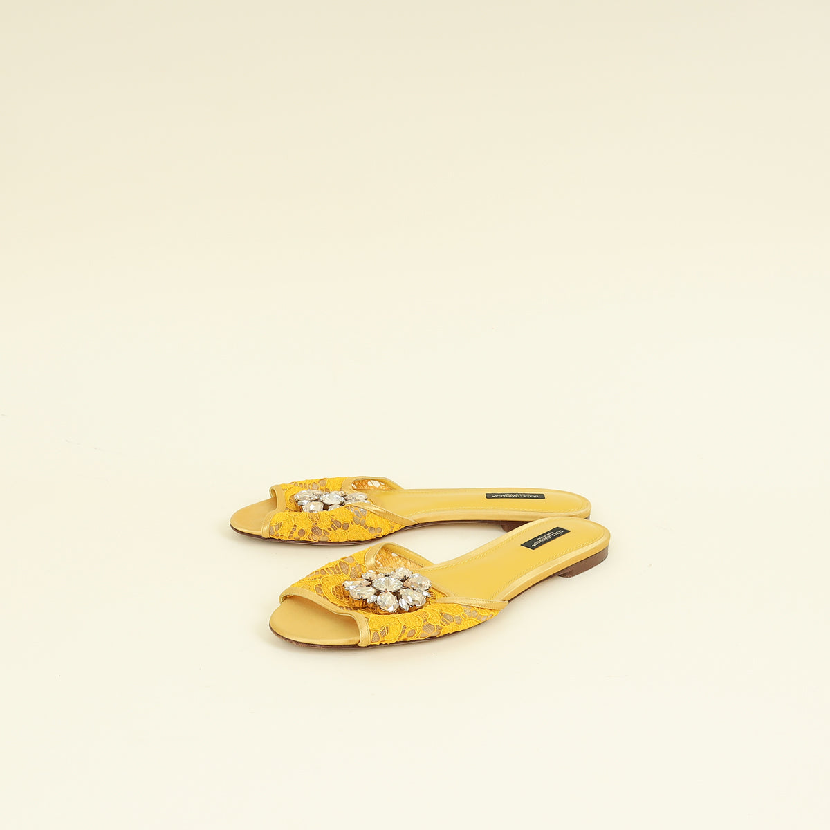 Dolce & Gabbana Yellow Bellucci Embellished Flat Sandals 39.5