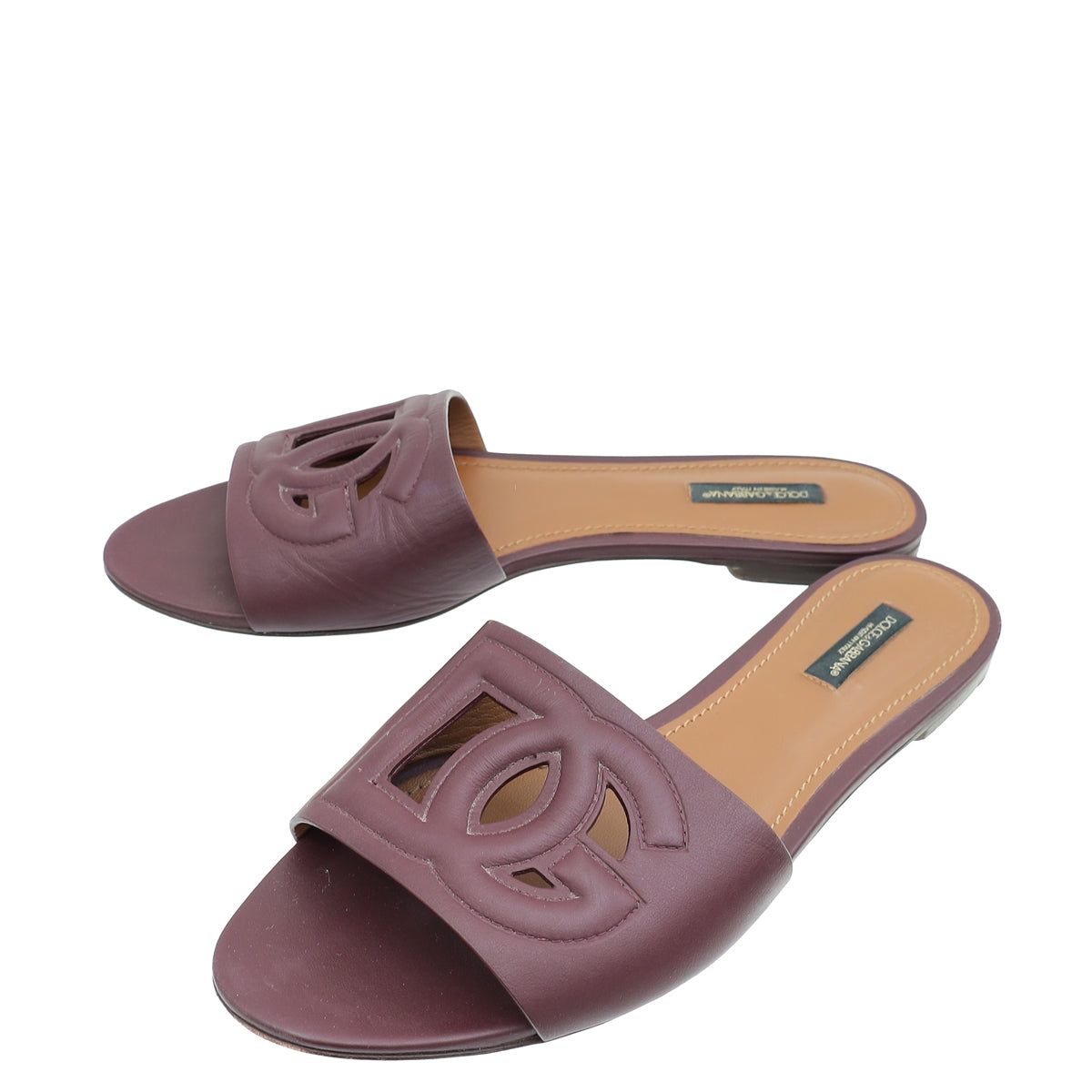 Dolce & Gabbana Burgundy Bianca Logo Slide Sandals 39