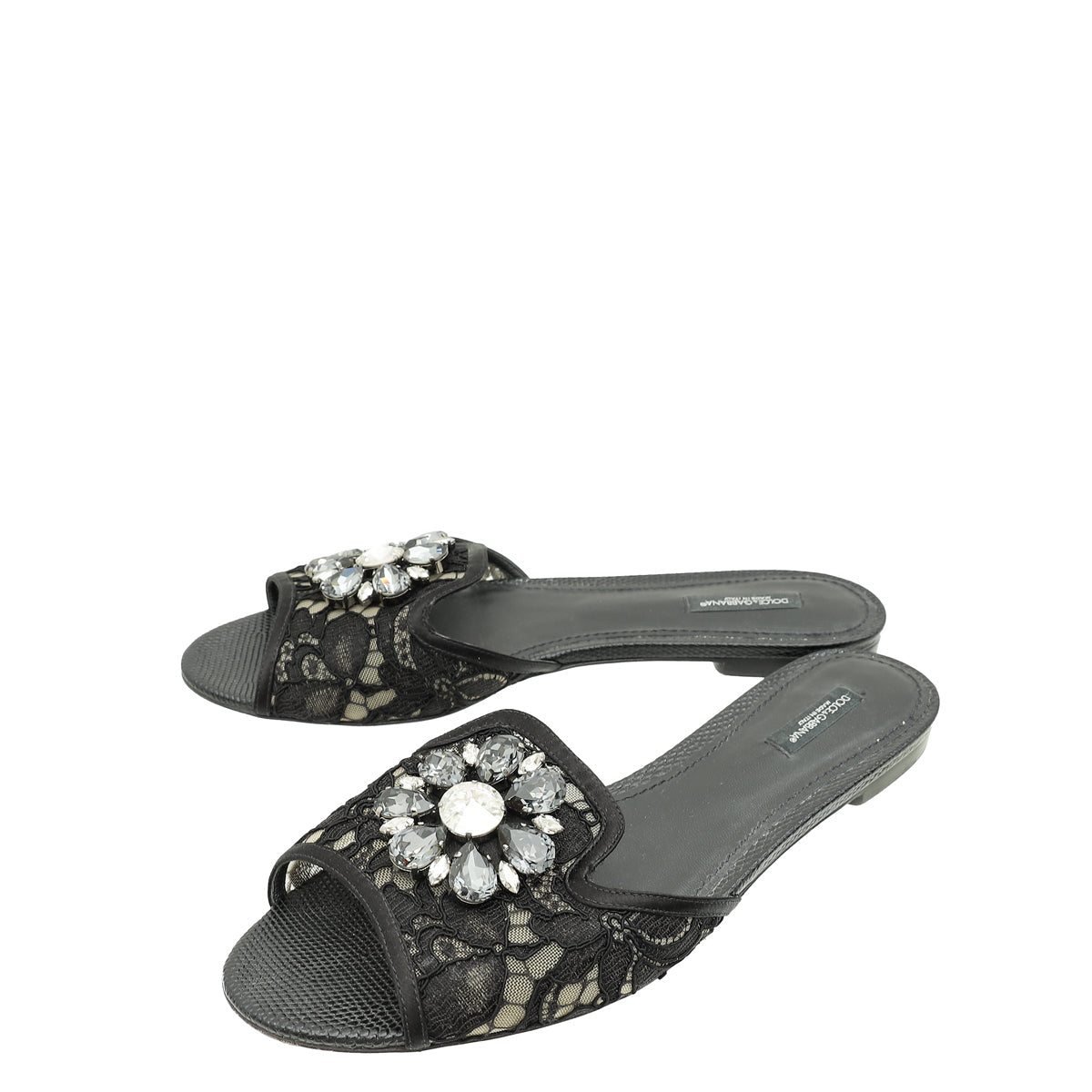Dolce & Gabbana Black Bellucci Embellished Flat Sandals 40.5