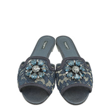 Dolce & Gabbana Indigo Blue Bellucci Embellished Flat Sandals 41