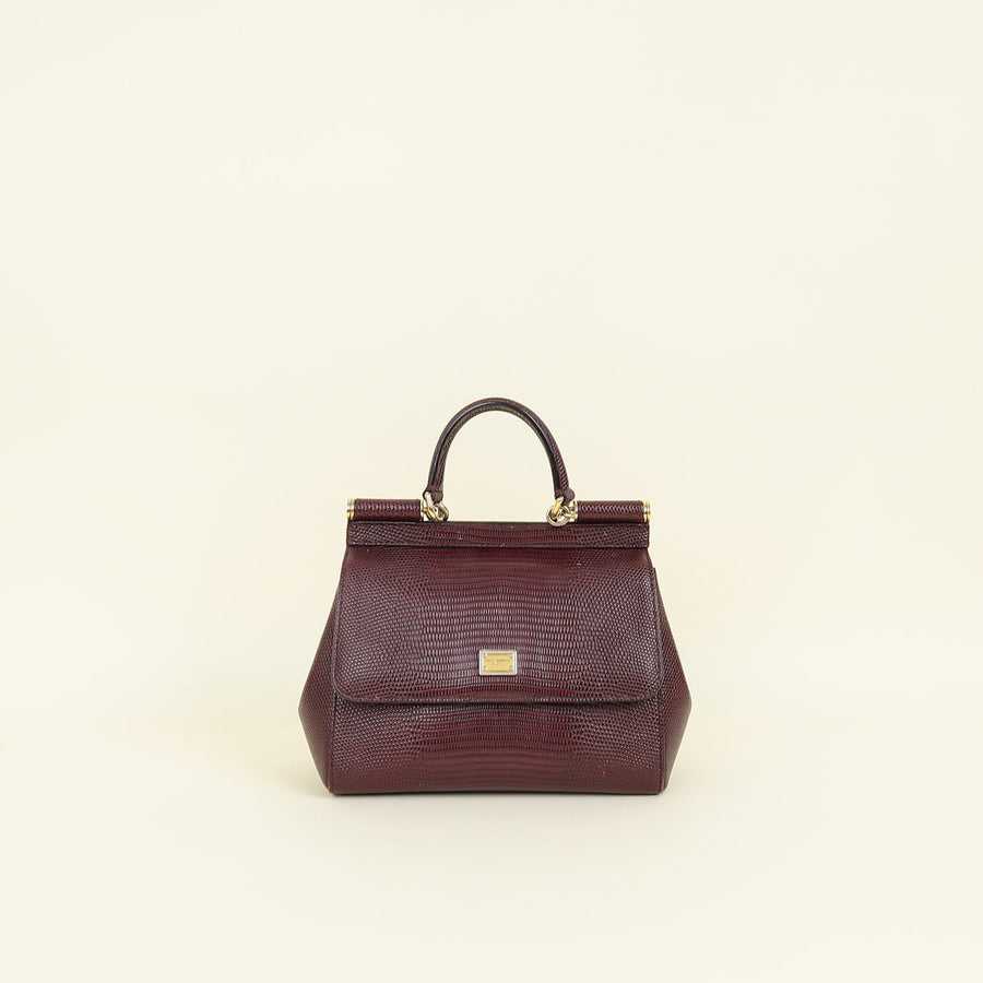 Dolce & Gabbana Burgundy Iguana Print Sicily Small Bag