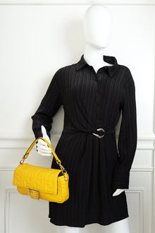 Fendi Yellow FF Embossed Baguette Medium Bag