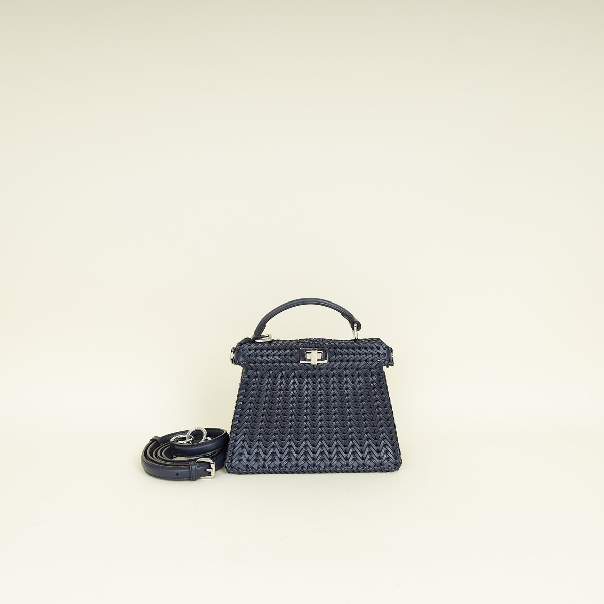 Fendi Navy Blue Peekaboo ISEEU Petite Interlaced Bag