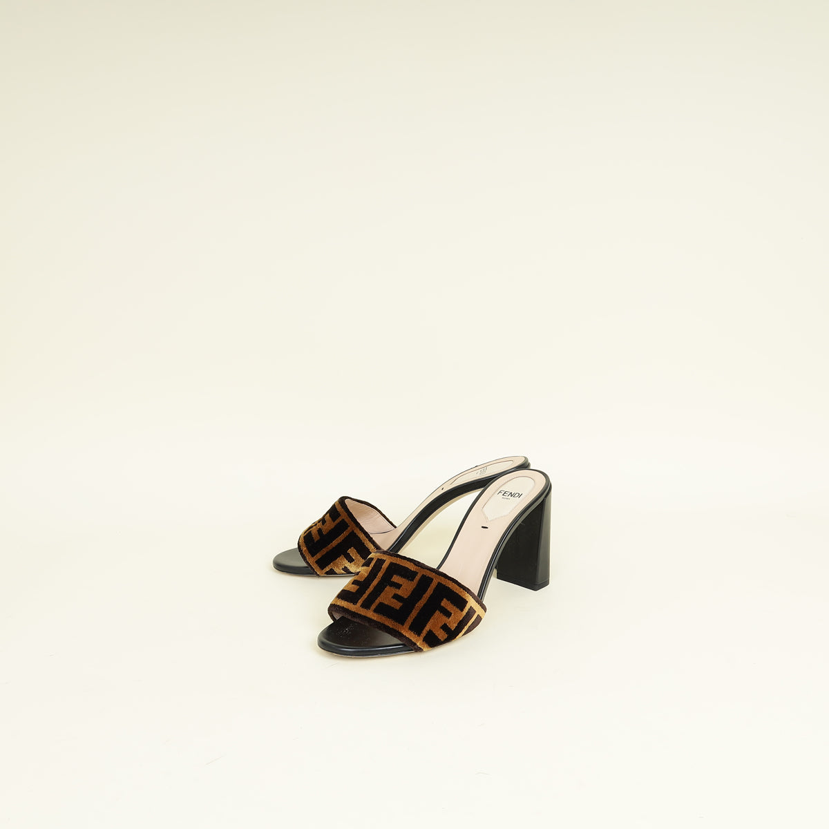 Fendi Bicolor FF Velvet Slide Mules 37
