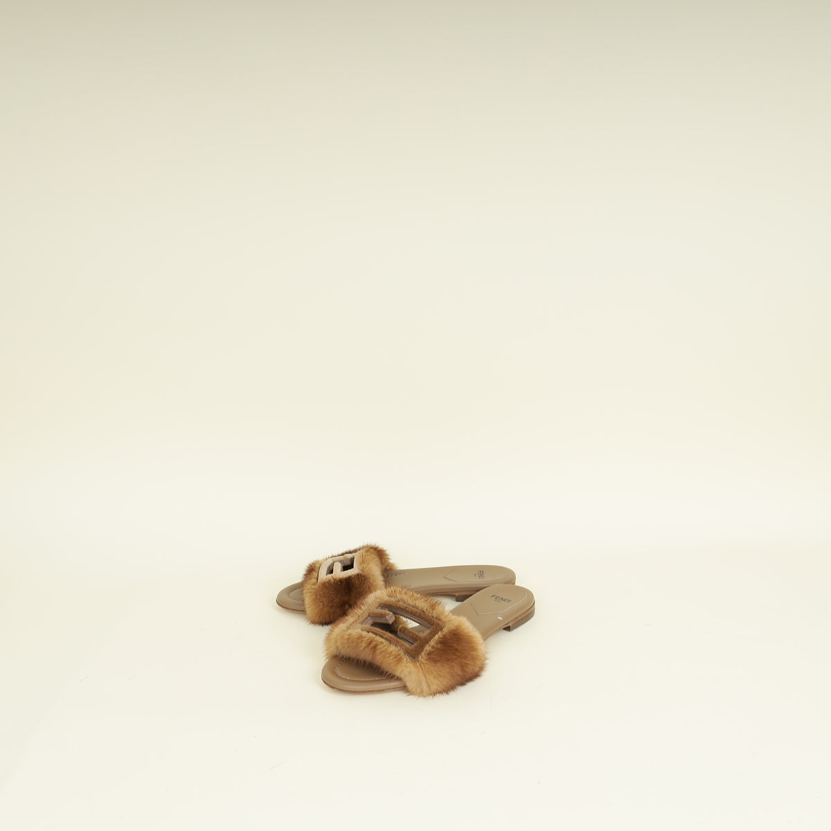 Fendi Brown Mink Fur FF Baguette Flat Slides 37