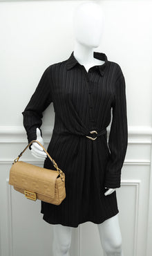 Fendi Beige FF Embossed Baguette Medium Bag