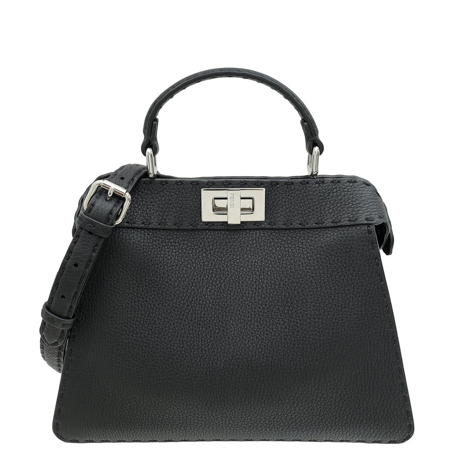 Fendi Black Cuoio Selleria Peekaboo ISeeU Small Bag