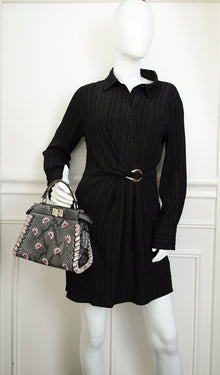 Fendi Dark Grey Peekaboo Mini Whip Python Flower Embroidered Bag