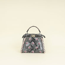 Fendi Dark Grey Peekaboo Mini Whip Python Flower Embroidered Bag