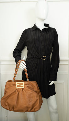 Fendi Camel Mia Leather Chain Tote Bag Large