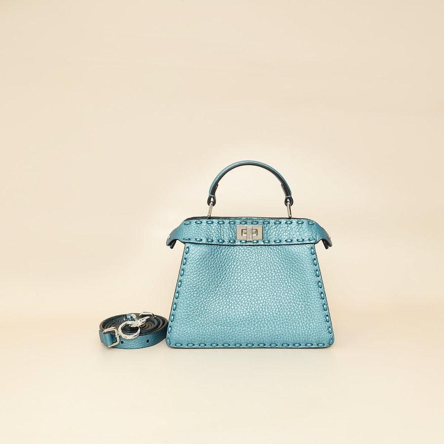 Fendi Metallic Blue Selleria Peekaboo ISeeU Petite Bag