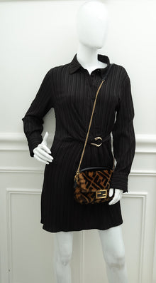 Fendi Brown FF Baguette Mini Sheepskin Fur Shoulder Bag