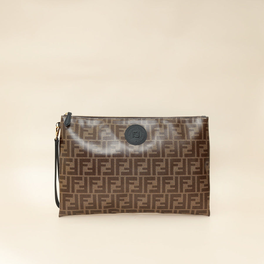 Fendi Brown FF Large Flat Wristlet Pouch