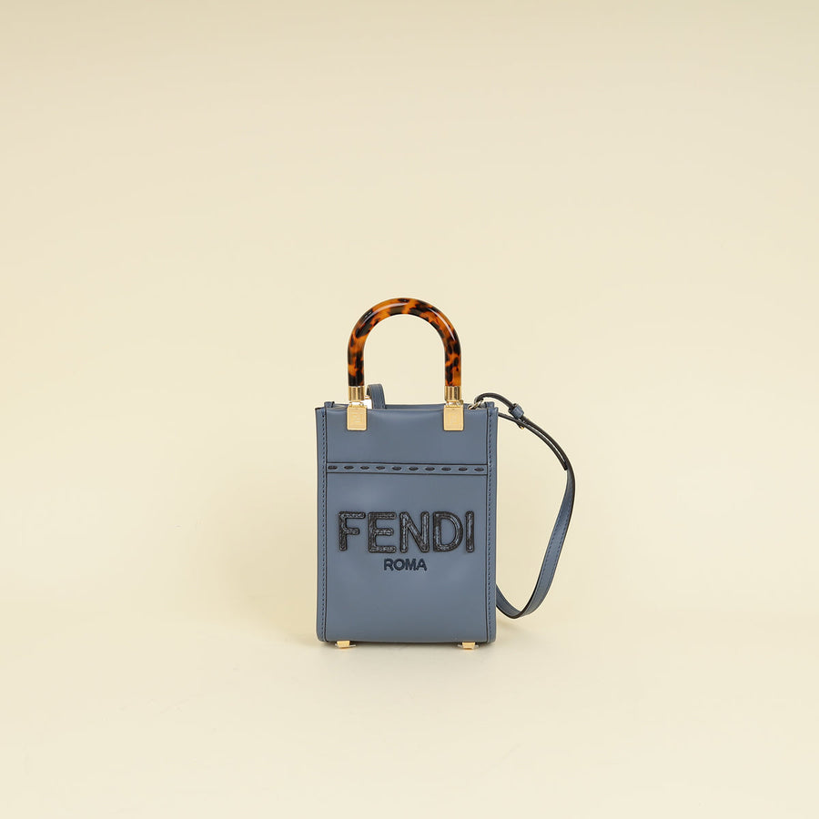 Fendi Dark Blue Mini Sunshine Shopper Bag