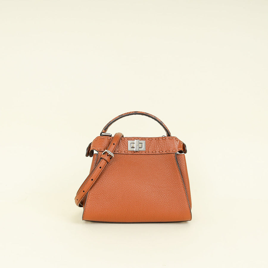 Fendi Brown Selleria Mini Peekaboo Python Handle Bag