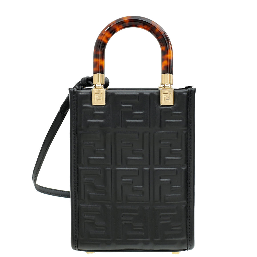 Fendi Black FF Embossed FENDI Mini Sunshine Shopper Bag