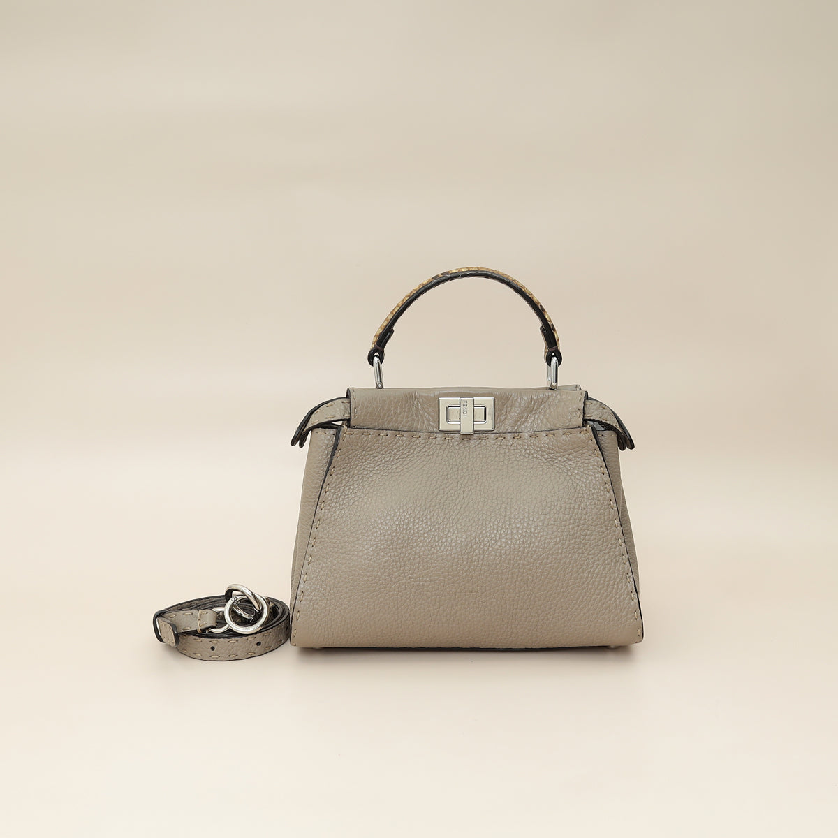 Fendi Dove Grey Peekaboo Sellier Mini Python Handle Bag